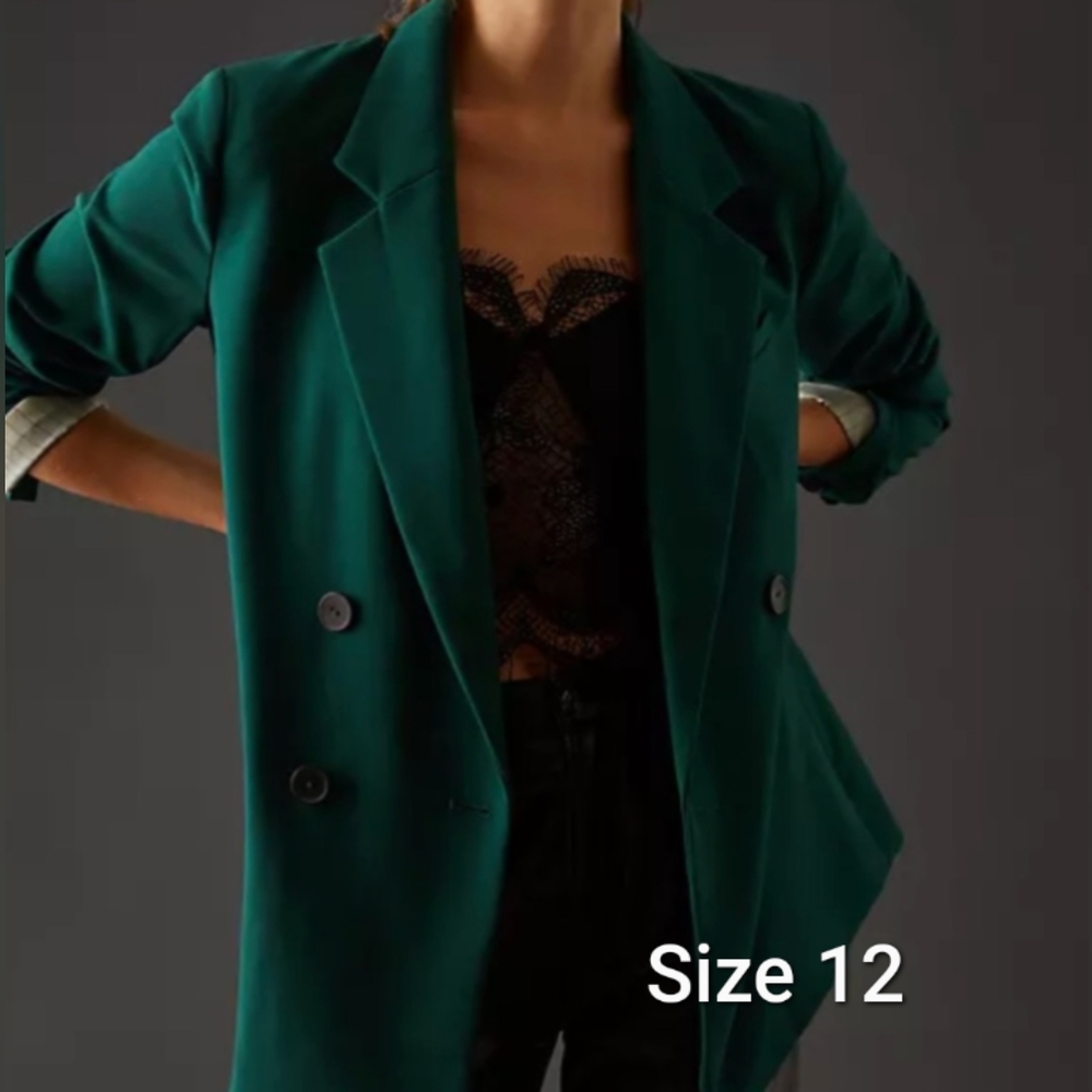 Anthropologie Maeve Double-Breasted Blazer emerald